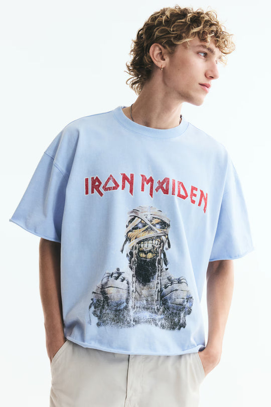 Oversized Printed Raw-Edge Cotton T-Shirt