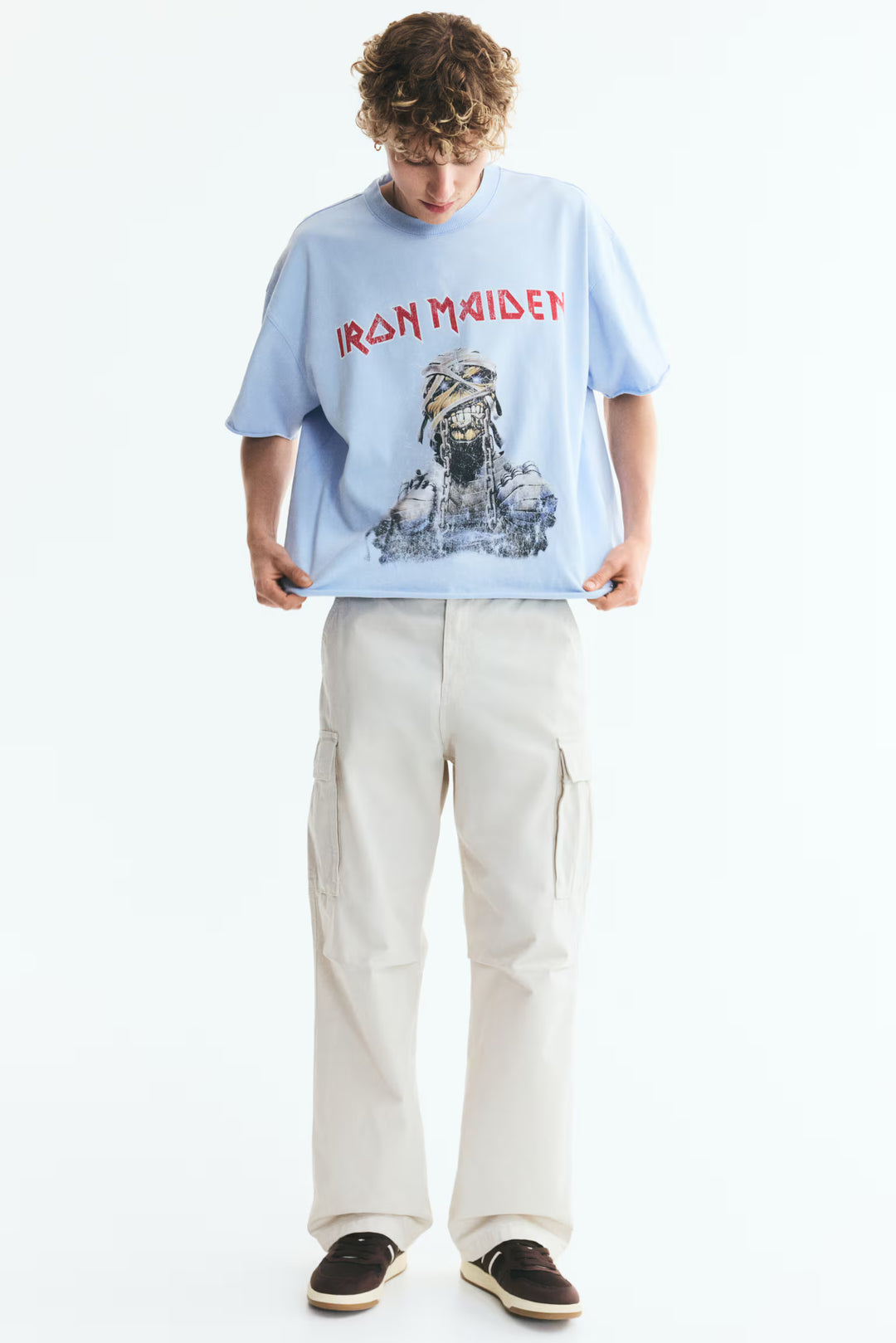 Oversized Printed Raw-Edge Cotton T-Shirt