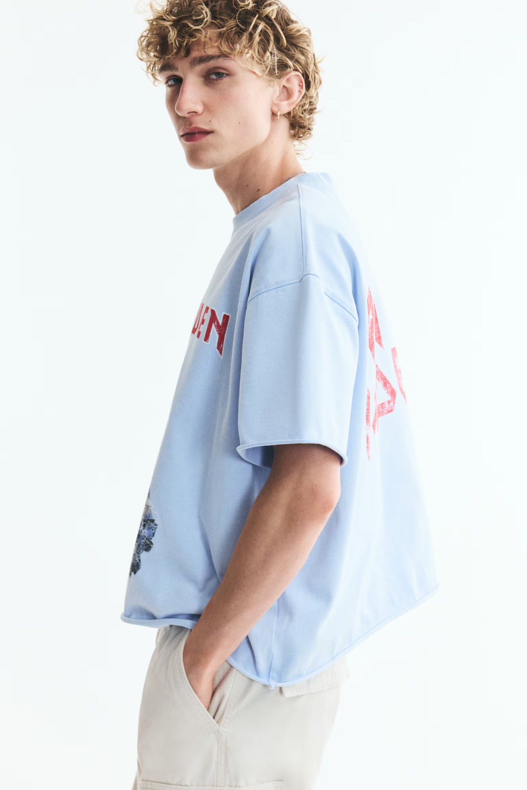 Oversized Printed Raw-Edge Cotton T-Shirt