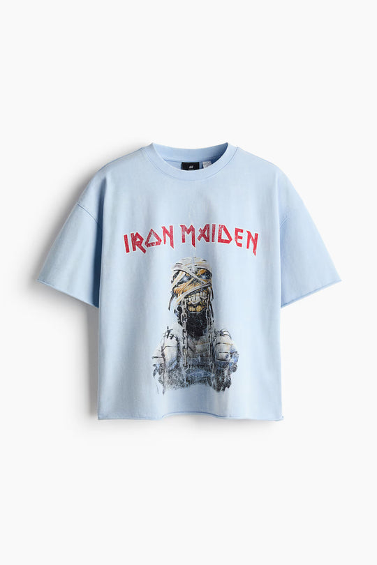 Oversized Printed Raw-Edge Cotton T-Shirt
