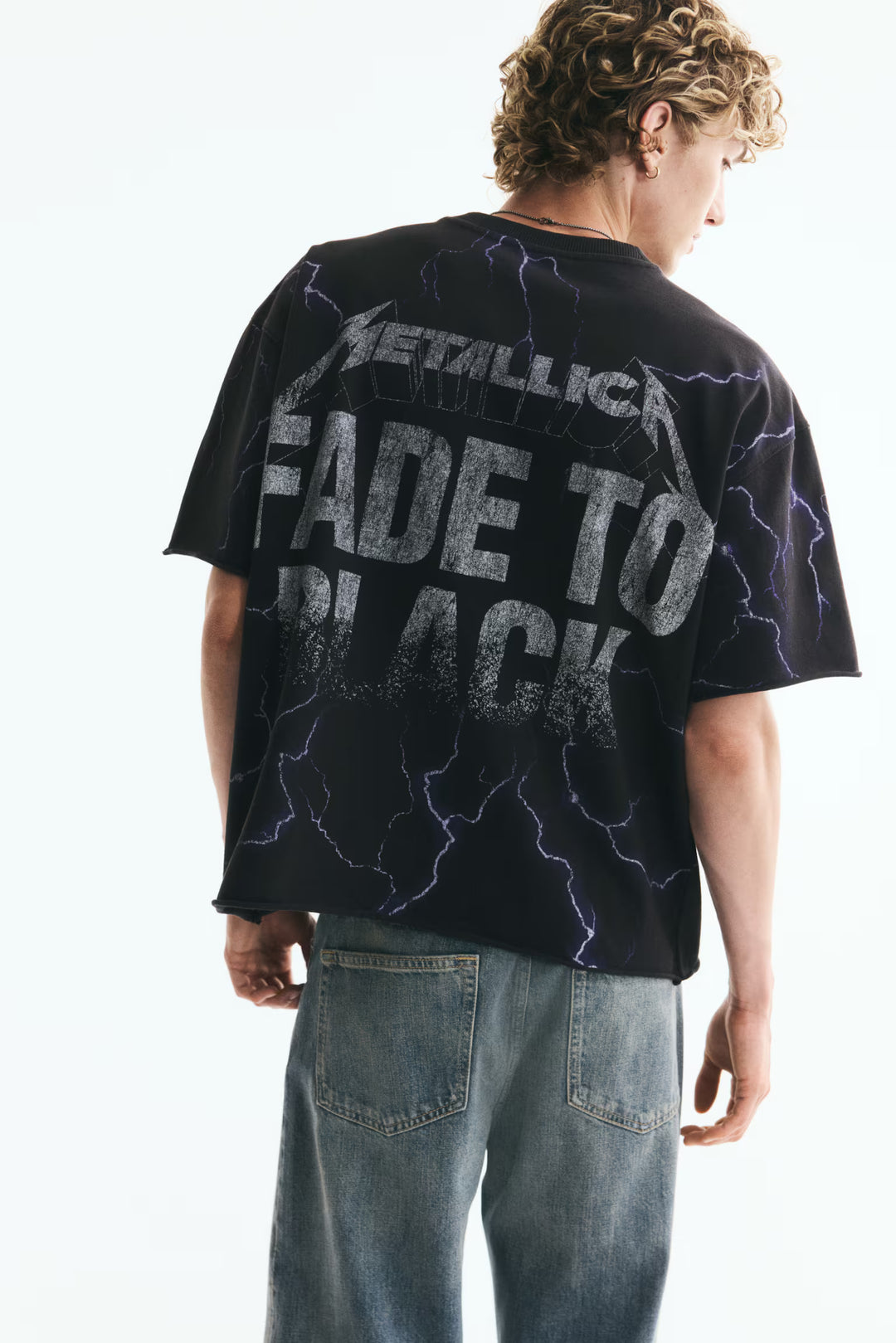 Oversized Printed Raw-Edge Cotton T-Shirt